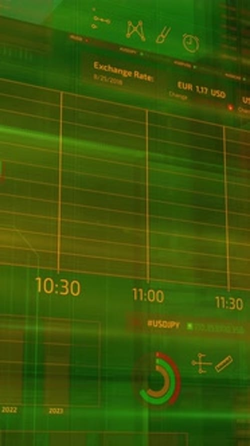 Futuristic Financial Data Display and Exchange Rate Analysis