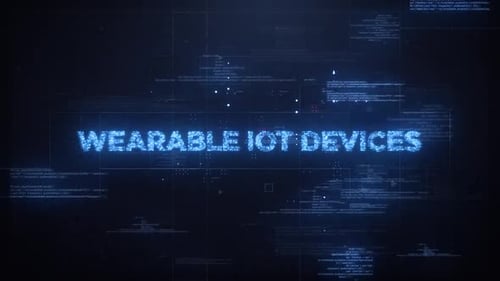 Wearable IoT Devices Word On Dynamic Technology Background