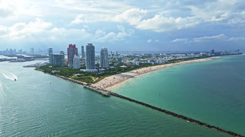 Aerial View of Miami Beach City Florida United States Drone Shot of Miami on Sunny Day Miami Beach