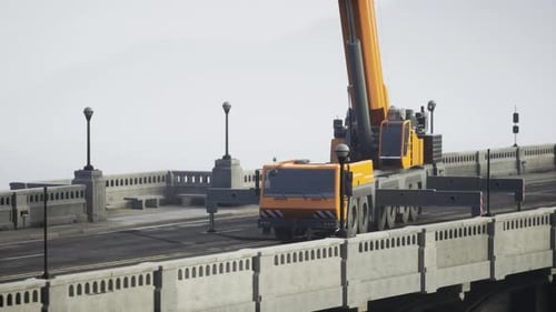 Gran grúa automática en el puente en construcción