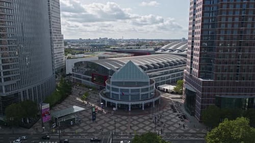 Aerial Drone View of Messe Frankfurt Exhibition Center in Frankfurt, Germany