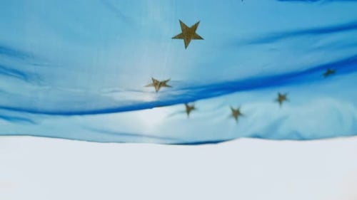 Blue Flag with Stars Waving Gently in the Wind