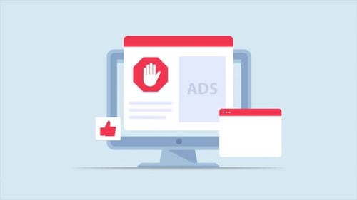 Einfaches, flaches Design des Werbeblockers, der die Nutzer der Website vor Werbung schützt.