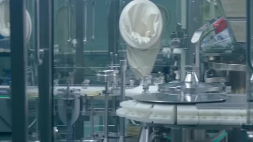 manufacturing processes line at pharma factory. Production of medical dietary supply