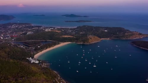 Hyperlapse of the Phuket island at sunset. Timelapse of the southernmost area of Phuket island with