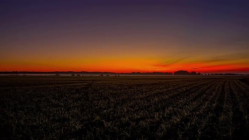 Golden Sunrise On Countryside Farmland. Timelapse