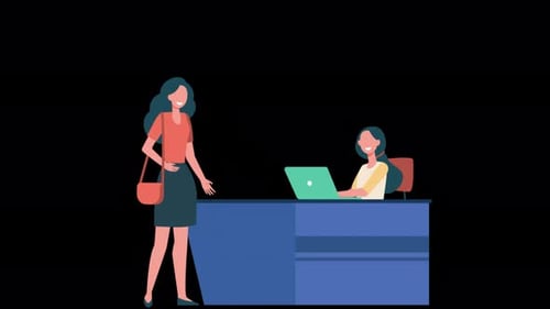 Female Customer Standing At Reception Desk And Talking To Female Receptionist 4K On Alpha Channel