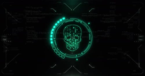 Futuristic Glitch HUD Skull Tech Reveal Animation