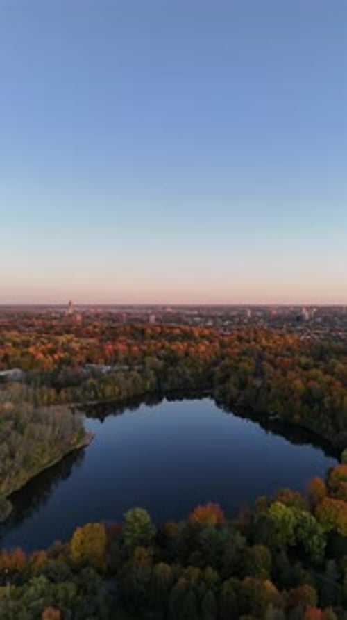 Aerial video over the beautiful nature of Pink Lake Ottawa Canada