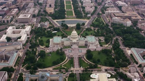 Washington, D.c. Circa-2017, High Angle Aerial View of Us Capitol Building