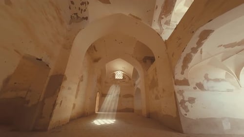 Historic Hallway with Sunlight Beams