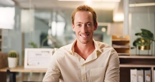 Accounting, face and laughing with business man in office for financial