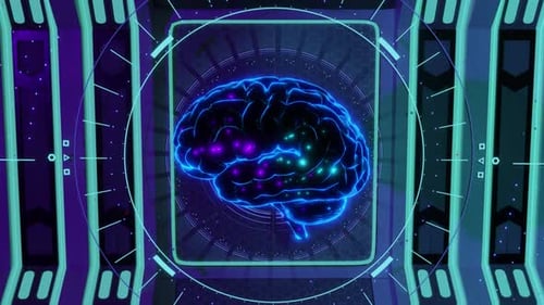 Futuristic Holographic Brain Animation with Digital Interface