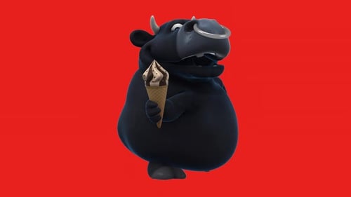 Fun 3D cartoon bull with an ice cream (with alpha channel included)