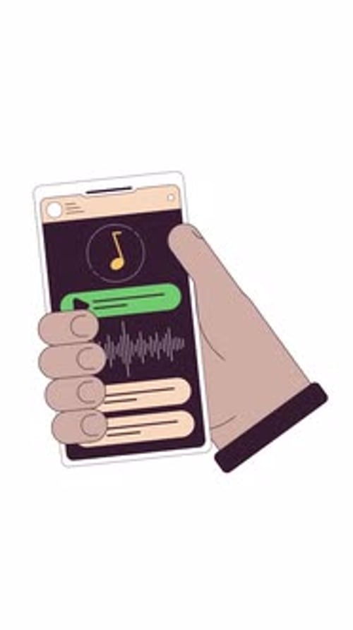 Flat Design Animated Hand Holding Smartphone Music Player