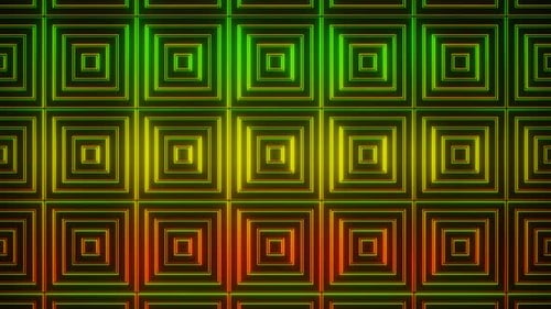 Red And Yellow And Green On Black Abstract Neon Glowing Square Type Patterns Background Vj Loop