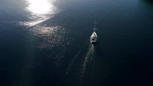 Aerial Top Down View of Rich Yacht Sailing Sea Luxury Sail Boat Yachting