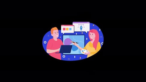 Creative teamwork with digital design tools and bright colors