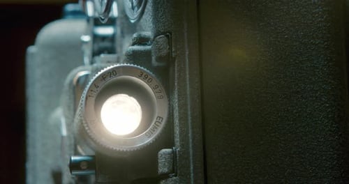 Close-up of Vintage Film Projector Lens