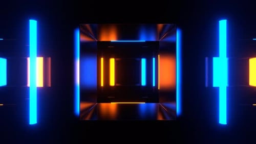 Orange And Blue Strobes Through Square In Tunnel Background Vj Loop In 4K