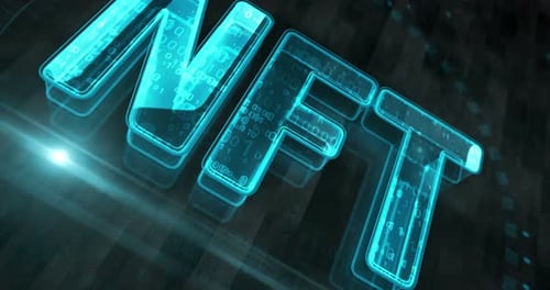 Digitale 3D-Konzeptschleife mit nicht fungiblem NFT-Tokensymbol