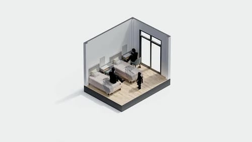Isometric Room Layout with Animated People Figures