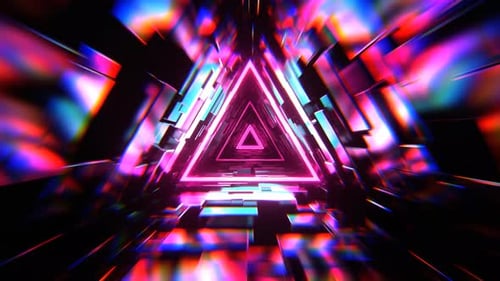 Cyan And Pink Infinite Triangle Sci Fi Glitch Tunnel Background VJ Loop In 4K