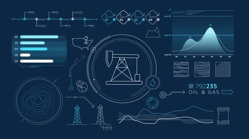 Animated Oil and Gas Infographic with HUD Elements and Data Visualization