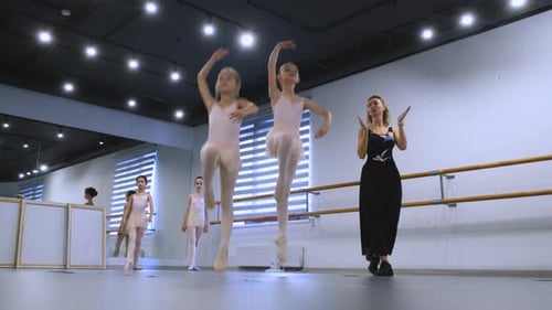 Ballet Class with Young Girls and an Instructor