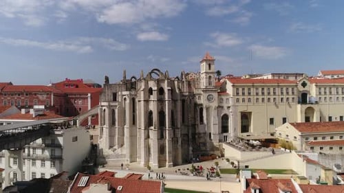 Convent of Carmo in Lisbon, Portugal Aerial 4K drone