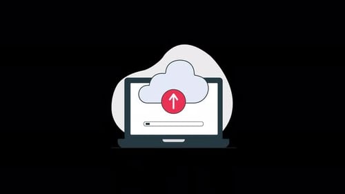 Laptop with Cloud Storage. Cloud Data Uploading Concept Animation Video - Transparent