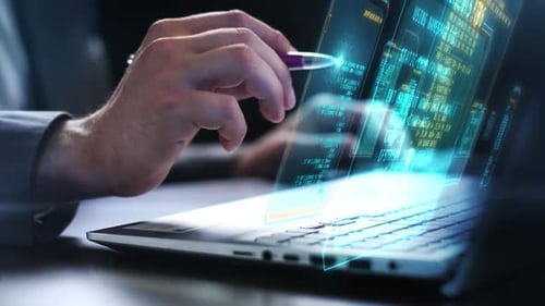 A Programmer Parses The Code On A Virtual Panel