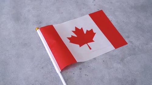 Canadian Flag on Gray Background Close Up