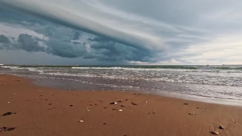 Timelapse of Stormy Clouds on the Liepaja Baltic Sea Coast in Latvia. Massive Clouds Moving Over Sea