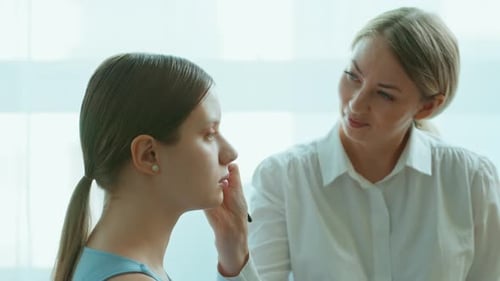 Makeup Artist Work in Her Beauty Studio Portrait of Woman Applying By Professional Make Up Master
