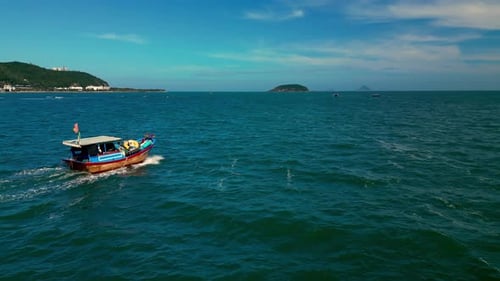 Fishermen Come Out of the Boat Bay On a Sunny Morning a Fishing Boat Hurries Out to Sea for a Catch