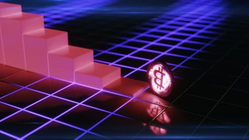 Bitcoin Coin Rolling Down Stairs Representing a Price Drop Recession and Bear Market Digital