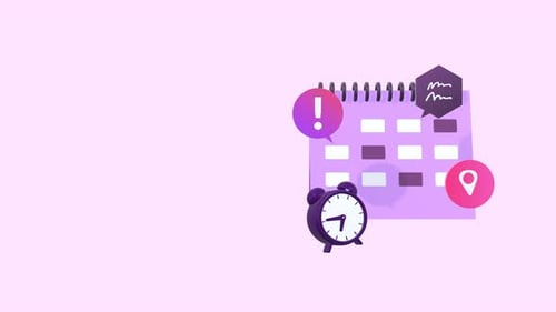 Calendário animado em 3D com espaço de cópia para planejamento diário e produtividade.