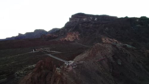 Mountain range in dry deserted landscape of Teide National Park. Scenery of highest volcano