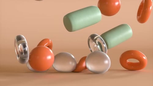 Abstract 3D Shapes Bouncing And Interacting Background