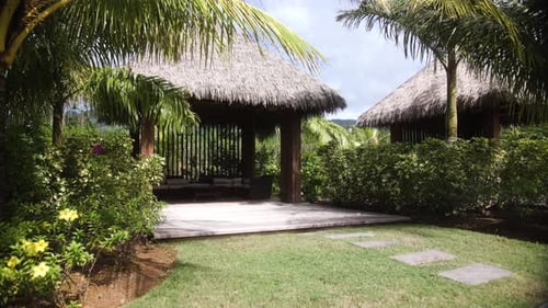 Static wide shot of Indigenous hut made by the Kalinago Barana Aute pre- Colombus building