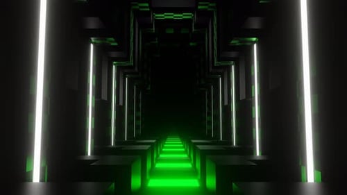 Black And White And Green Geometric Shapes Indoors Background Vj Loop In 4K