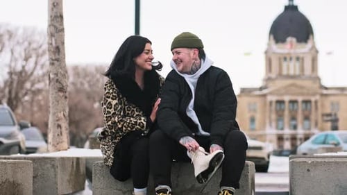 Snowy City Stroll with Historic Architecture and Winter Vibes