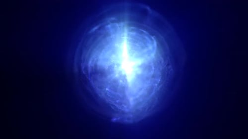 A luminous blue energy sphere core floating in a dark void, evoking a sense of technology
