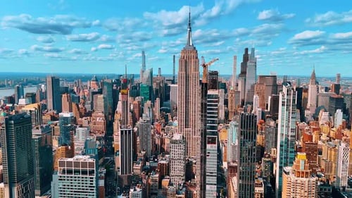 Flying closer to the Empire State Building in Manhattan.