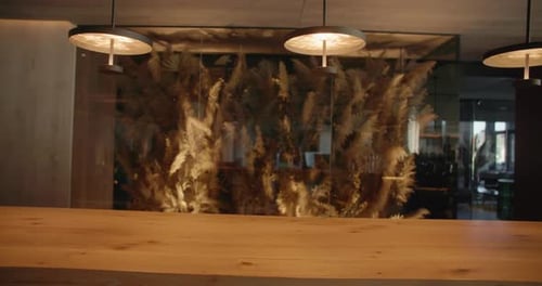 Tracking Shot of Empty Bar Counter with Decorations