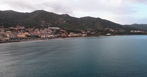 Aerial view of Cefalu coastline, Italy.
