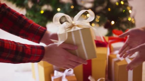 Passing A Beautiful Christmas Gift Box at Home