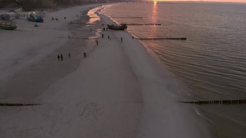 The setting sun on the seashore