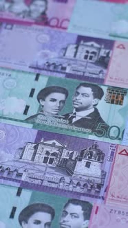 Dominican republic money, peso currency, banknotes of various denominations. Dominican money, peso